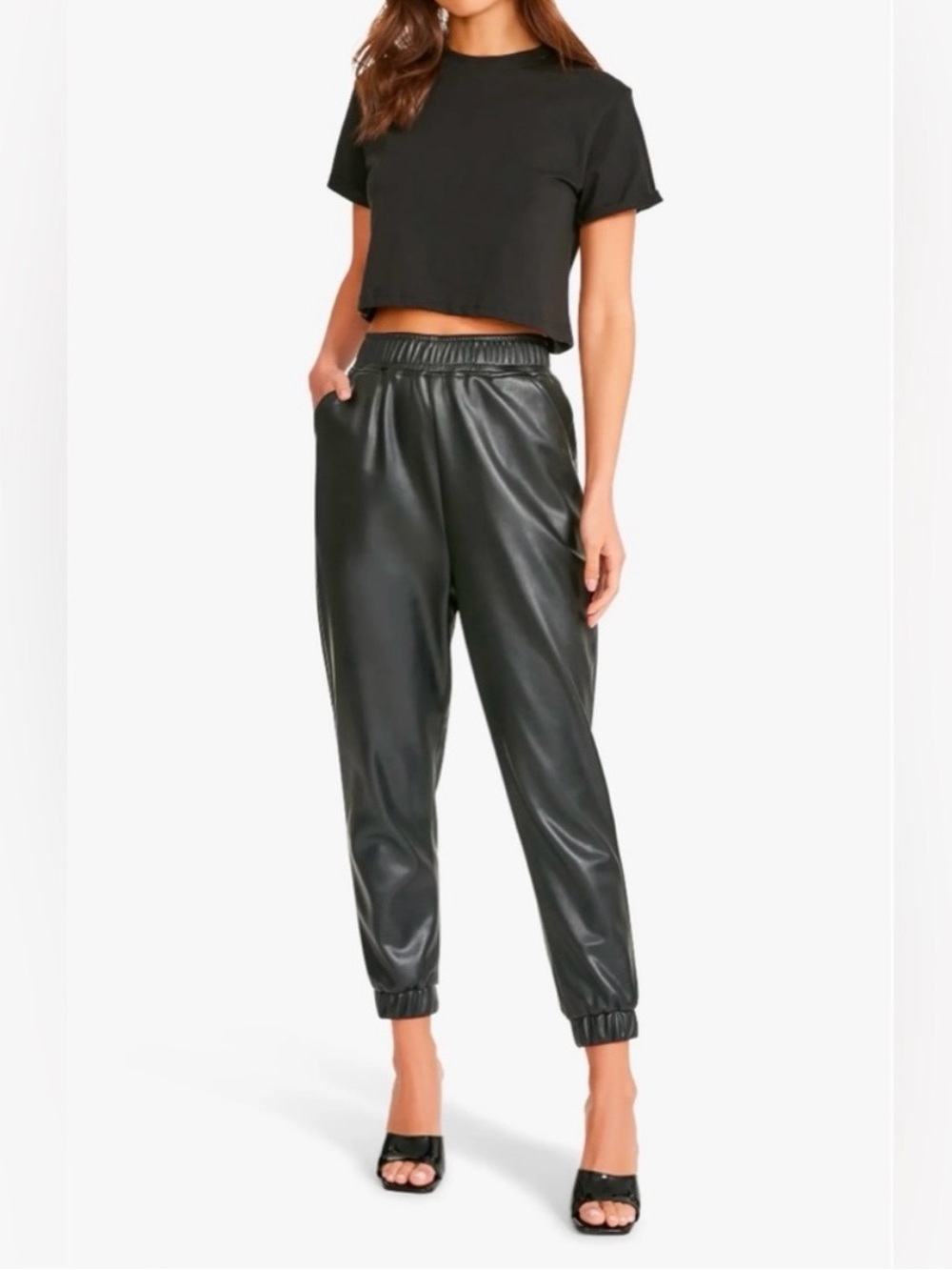BB Dakota Run the World Faux Leather Joggers, NWOT